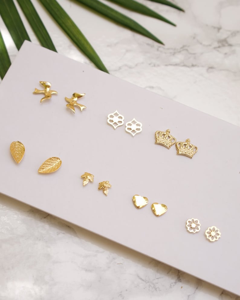 Tiny Gold Stud Earrings Set Geometric Gold Stud Earrings Etsy