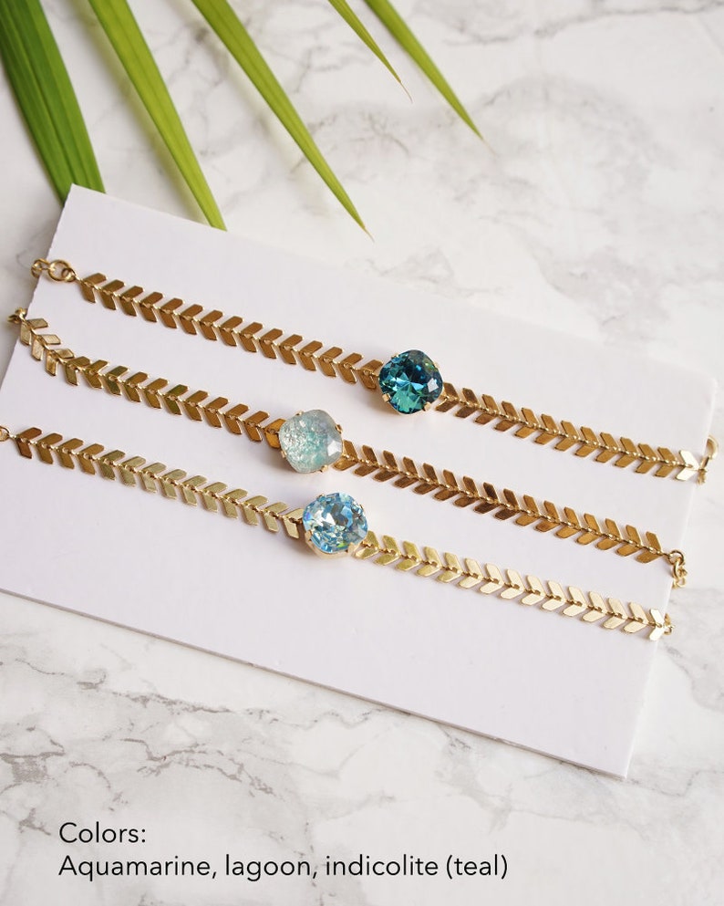 Pulseras color turquesa para mujer, delicadas pulseras doradas, regalo para novia, pulsera azul turquesa, delicada pulsera dorada, regalo para damas de honor imagen 3