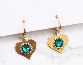 Charm Earrings For Women, Huggie Hoop Earrings, Huggy Hoop Earrings Women, Charm, Crystal Earrings, Heart, Small Hoops Earrings With Charm