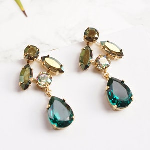 Pendientes de esmeralda para mujer, pendientes verdes de novia, pendientes verdes de piedra, joyería nupcial, pendientes verdes para boda