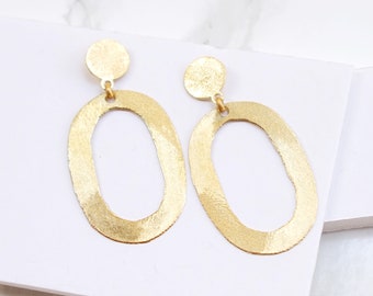 Gold Disc Earrings, Gold Hoop Earrings, Large Circle Earrings, Modernist Earrings, Plain Statement Earrings,Gold Chunky Earrings