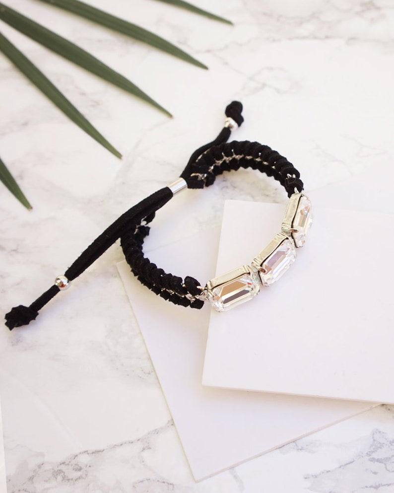 Swarovski diagonal bracelet black leather Clearance