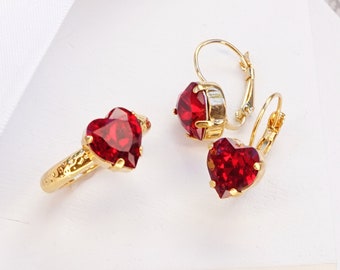 Heart Ring Band, Heart Rings For Women, Red Heart Ring, Heart Ring, Love Ring, Heart Rings, Girlfriend Jewelry,  Red Stone Ring