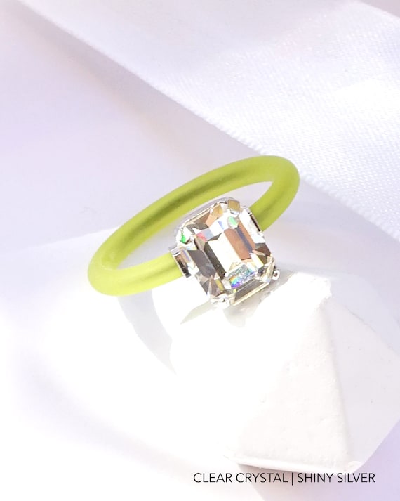 Silicone Ring Stone Rubber Ring Green Silicone Ring Silicone Rings Engagement Rings Emerald Cut Ring wedding Silicone Rings for Women Etsy