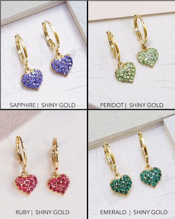 Orecchini Pendenti A Cuore In Acciaio Inox, Ipoallergenici, Argento E Oro Rosa Con Cristalli, Per Donna - 2