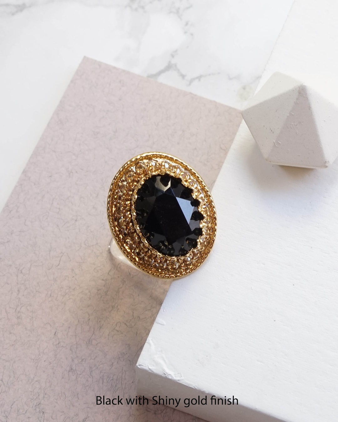 Black Rings for Women, Black Stone Ring, Oval, Cocktail Ring for Women ...