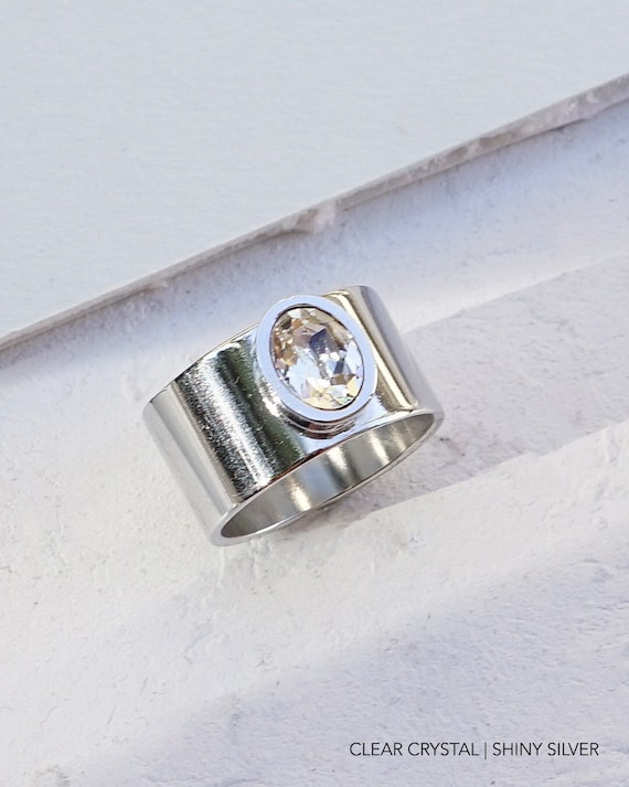 Clear Crystal Ring, Silver Ring With Stone, Thick Ring for 