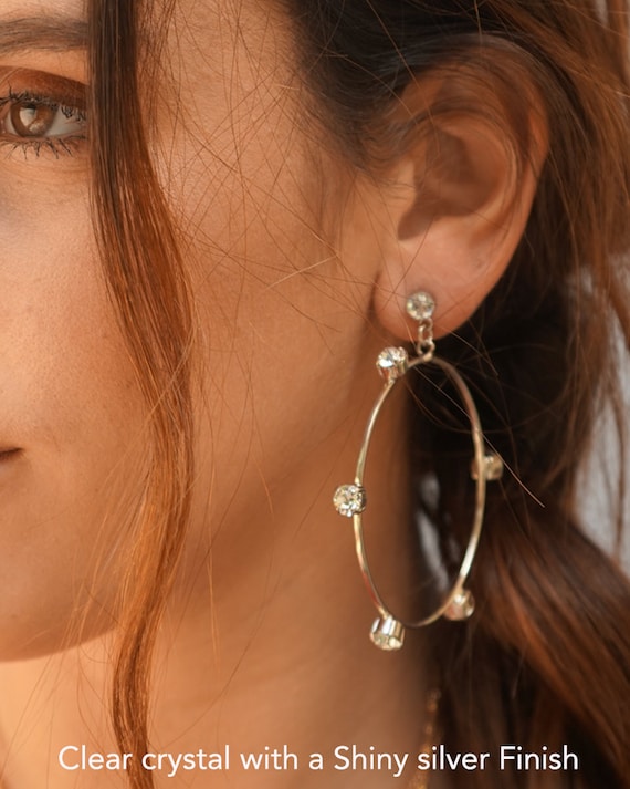 Boucles D’oreilles Créoles En Cristal – Plaqué Argent – Fermoir Levier – Rose Gold – Neuves Sans Boîte