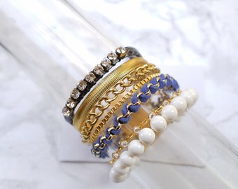マルチチェーンブレスレット、ブルーレディースブレスレット、マルチ 