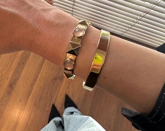 Pulseras gruesas de oro, brazalete de oro, pulsera de oro para mujer, brazalete chapado en oro, brazalete liso de oro, joyería de brazalete abierto para mujer