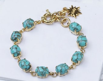 Blue Stone Bracelet for Women, Oval Stone Bracelet , Oval