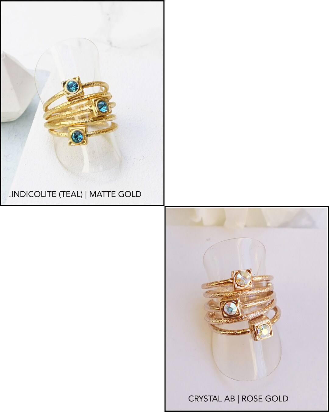 Blue Topaz Ring Set, Gold Multiple Rings, Crystal Stone Rings for Women ...