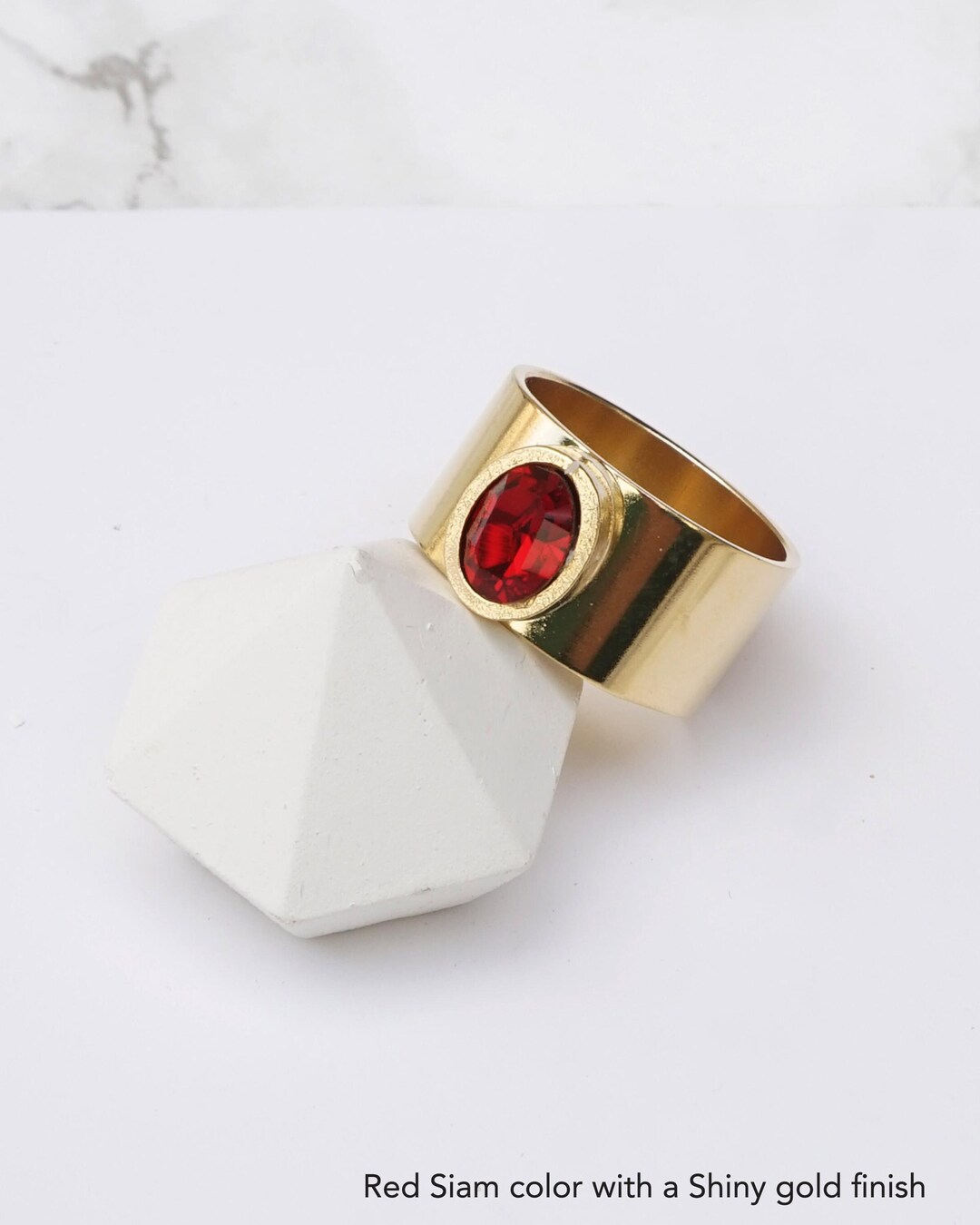 Red G Rings Red Ring for Women, Oval Ring Red, Gold Statement Ring, Wide Ring ...