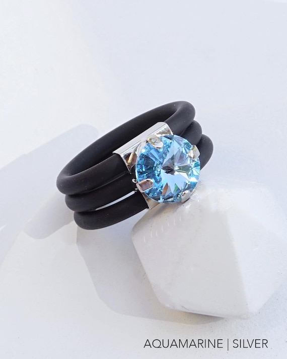 Rubber Rings, Silicone Rings Women, Aquamarine Rings, Wide Ring