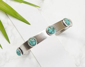 Turquoise manchetarmband voor vrouwen, zilveren open manchet, gouden stapelarmband, dunne zilveren armband, manchet van blauwe steen, open manchetarmband voor vrouwen