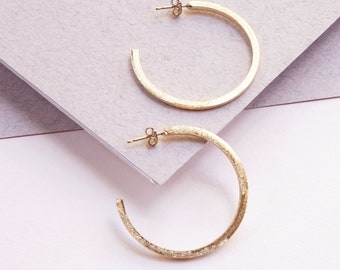 Thin Gold Hoop Earrings,Textured Hoop Earrings,Thin Gold Hoop Earrings,Chunky Gold Earrings,Modern Earrings,Gold Brush Hoops