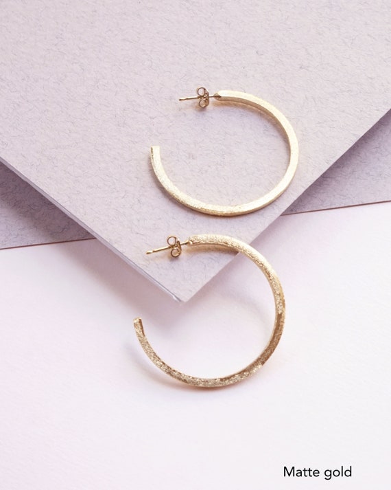 Thin Gold Hoop Earrings Textured Hoop Earrings Thin Gold | Etsy