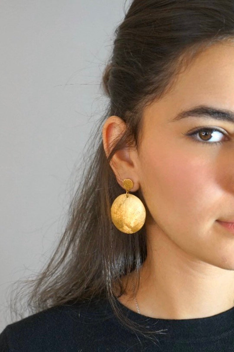 Dangle Gold Earrings, Gold Disc Earrings, African Earrings, Circle Earrings, Statement Earrings, Large Geometric, Modern, Big Circle Earring image 1