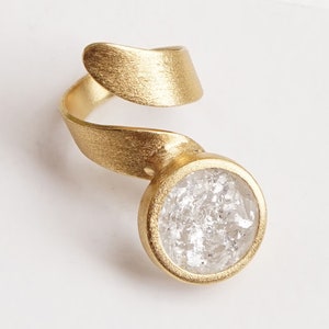 Big Stone Ring, Gold Chunky Ring, Art Deco Rings, Spiral Ring, Large Stone Ring, Cocktail Rings For Women, Gold Brass Ring, Gift For Her