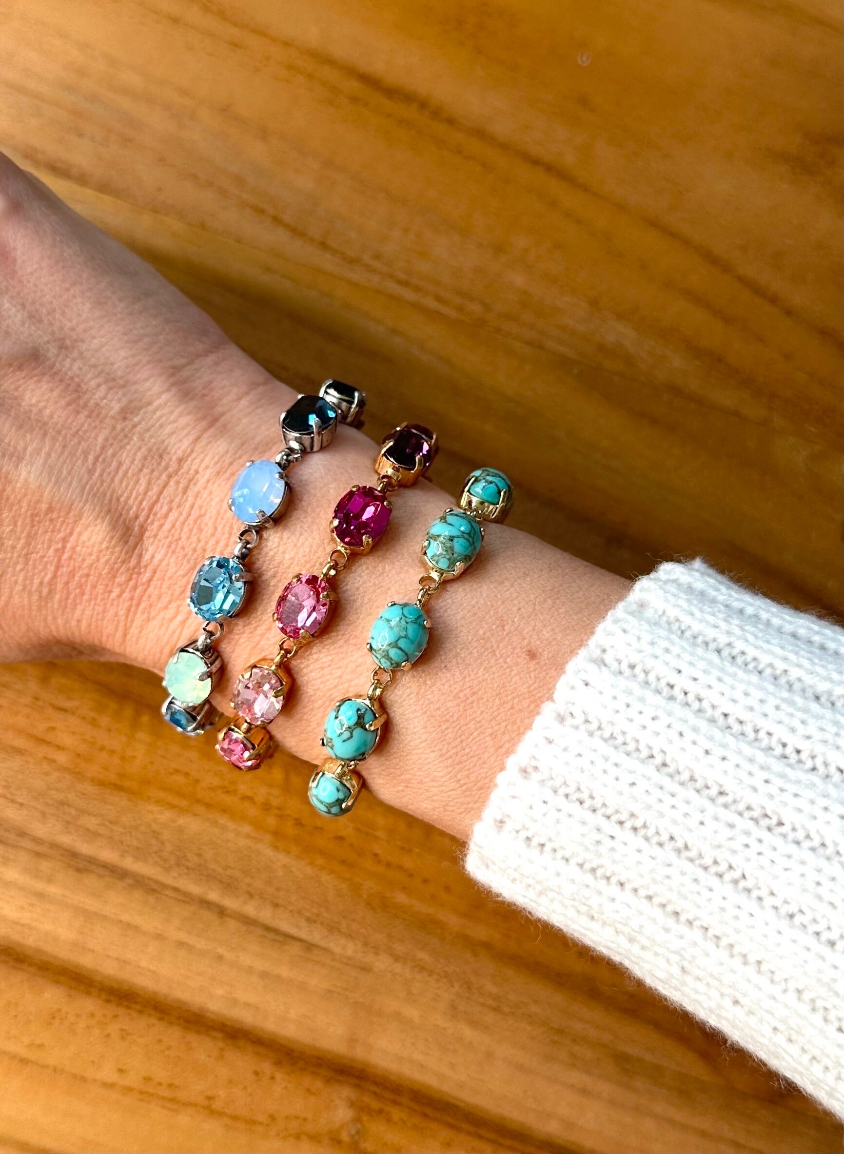 Blue Stone Bracelet for Women, Oval Stone Bracelet , Oval