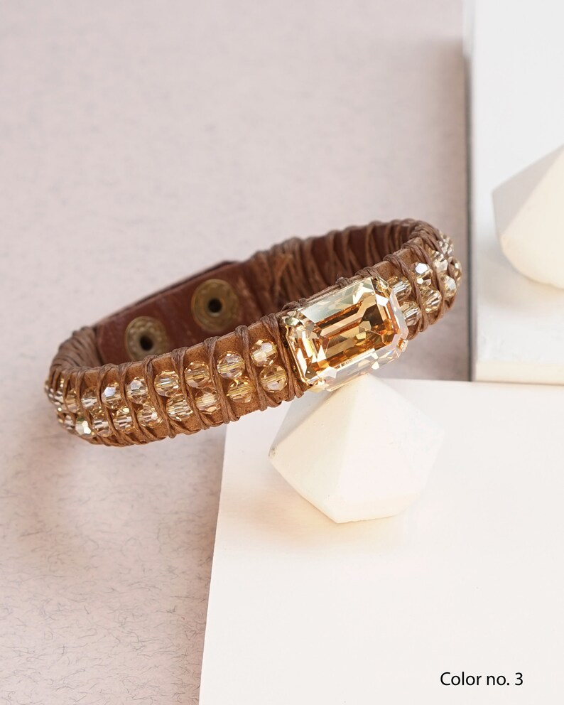 Leather Bracelet For Women Leather Strap Bracelet Gemstone Etsy