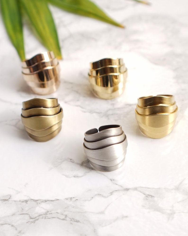 Modern Rings For Women Large Ring Ladies Rings Silver Ring Statement Ring Gold Cocktail Chunky Ring Wide Band Ring