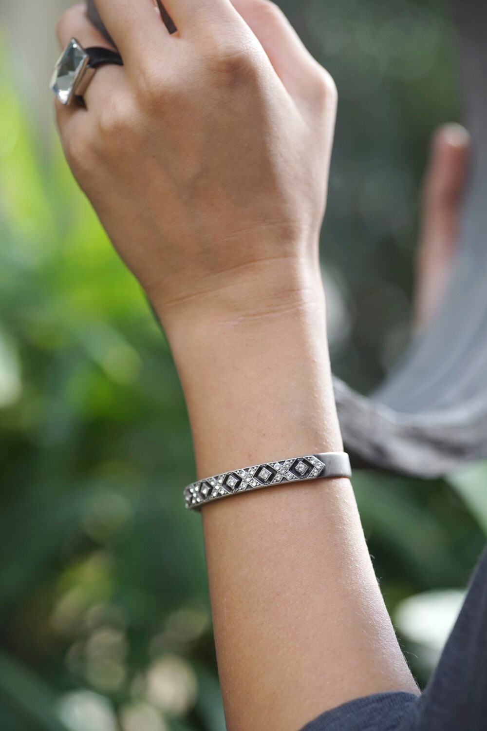SILVER DESIGN MANY STONE BRACELET/ブレスレット Vintage Sterling Silver Multi Stone Link Bracelet Size 7 in