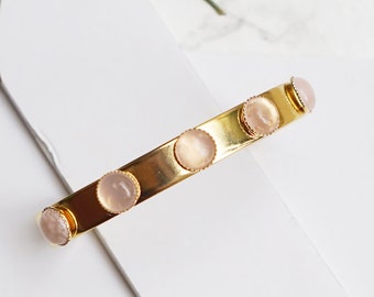 Rose Gold Bracelet, Rose Quartz Bracelets For Women, Rose Gold cuff, Rose Gold Bangle, Thin Cuff For Women, Quartz Bracelet For Woman