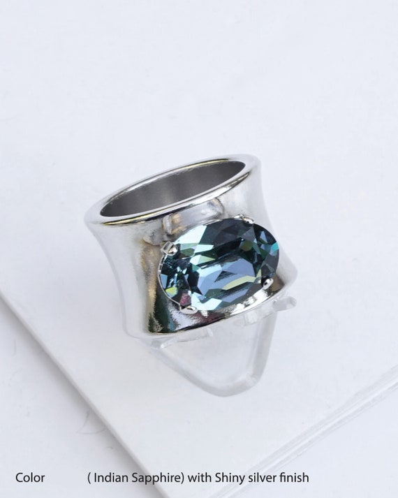 Dusty Blue Rings for Women wide Silver Band Ring customized Ring