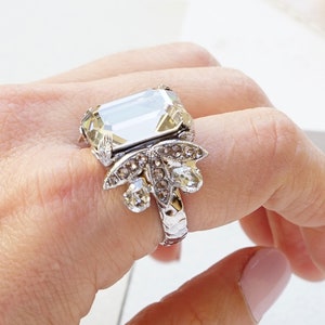Octagon Silver Ring, Crystal Rings For Women, Statement Ring, Cocktail Ring, Solitaire Rings For Women, Unique jewelry, Emerald Cut Ring