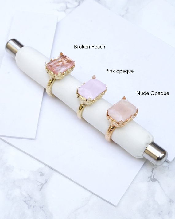 Pink Opal Rings, Opal Rings For Women, Octagon Statement Ring, Rose Gold Cocktail Ring, Emerald Cut Ring For Women, Pink Chunky Opal Rings