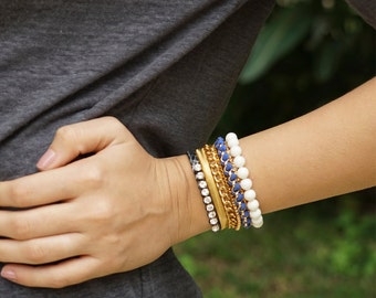 マルチチェーンブレスレット、ブルーレディースブレスレット、マルチ 
