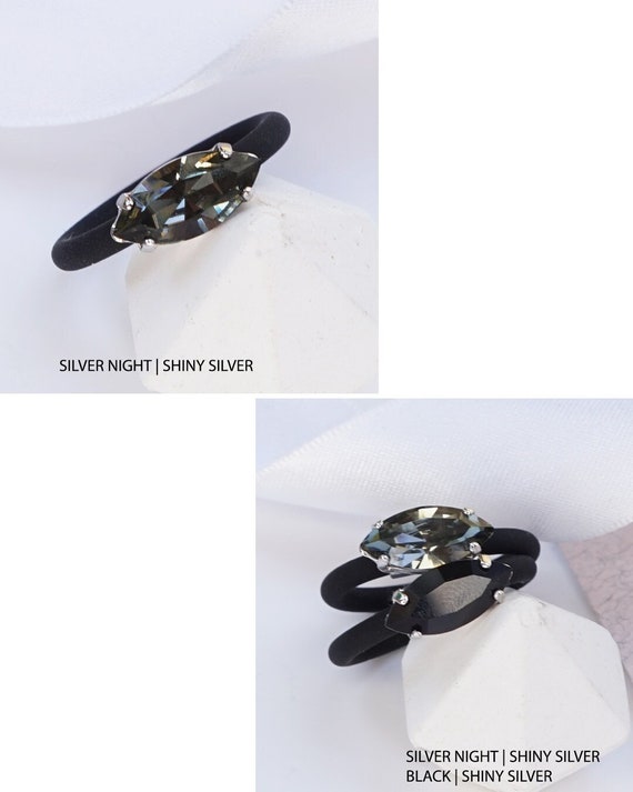 CRYSTAL RING THIN BLACK W/SILVER CRYSTAL RING THIN BLACK W/SILVER