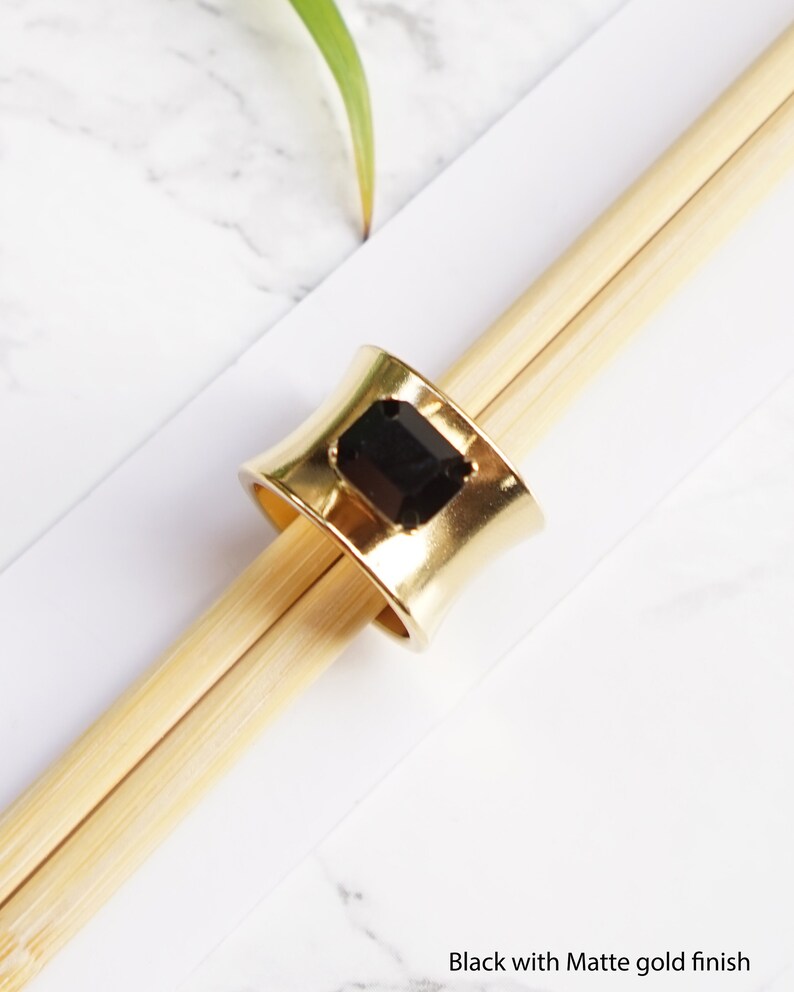 Unique Rings For Women Wide Band Rings For Women Big Rings Modern Rings For Woman Black Stone Rings Thick Gold Ring Gold Chunky Ring