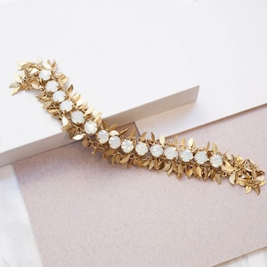 Witte bruiloft armband, witte kristallen armbanden, opaal armband, bruids witte armband, 8 mm armband voor vrouwen, dikke kristallen armband