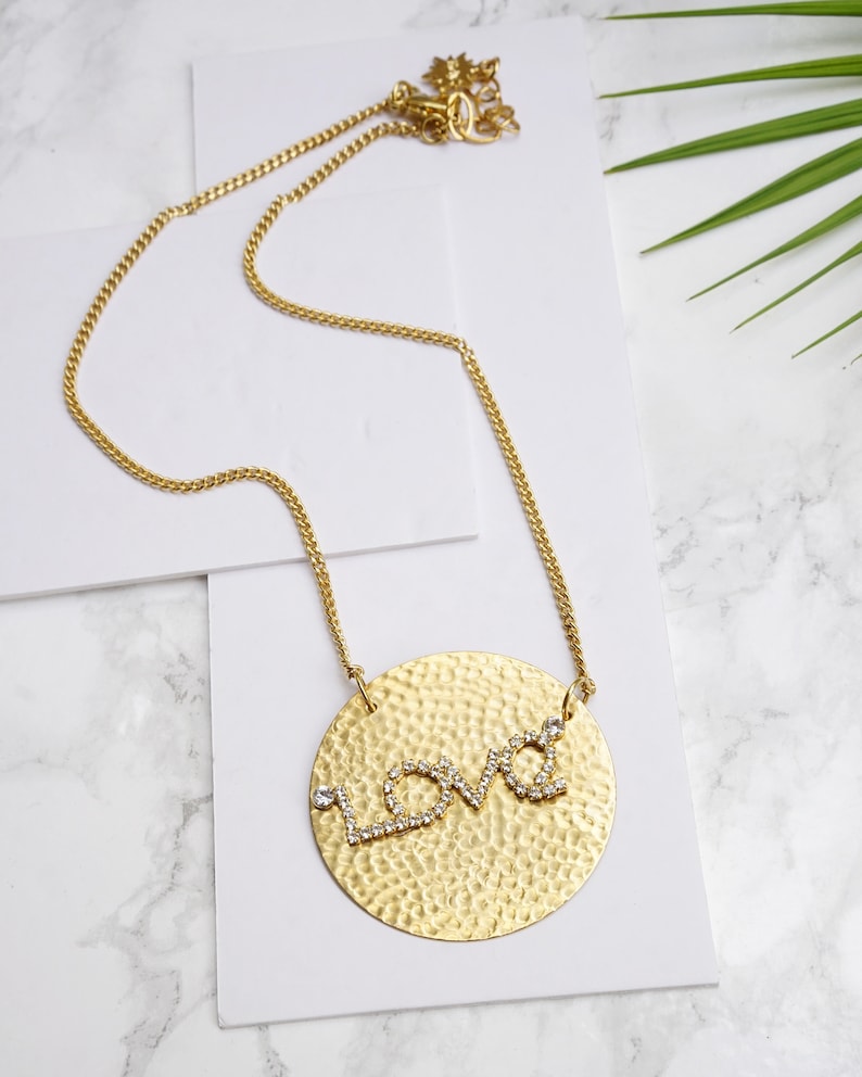 Love Necklace Love Pendant Quote Necklace Coin Charm for Etsy