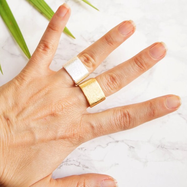 Wide Band, Thick Band Ring, Plain Ring, Statement Ring, Modern Ring, Gold Cocktail Ring, Modernist Jewelry, Thick Gold Ring For Women