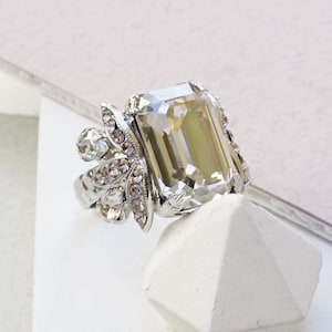 Silver Octagon Ring, Crystal Ring, Statement Ring For Women, Large Cocktail Ring, Large Solitaire Rings, Unique Ring, Emerald Cut Ring