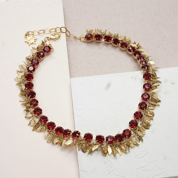 Rubin rot Halskette Frauen, rote Stein Halskette, Strass Halskette, Rubin Choker, rote Hochzeit Halskette, roter Schmuck für Frauen, rote Halskette