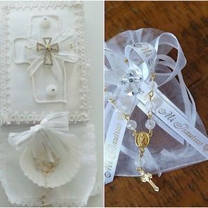 Vela para Bautizo con Recuerdos Doce Organzas con Libritos Angel de la Guarda