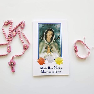 Maria rosa mistica madre de la Iglesia set de rosario libro blanco y pulcera