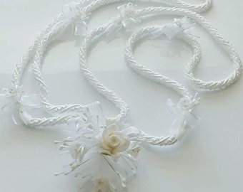 Party Supplies Wedding White Love Rope, with White Flowers & Silver Rhinestones. Wedding Lasso . /Lazo de boda.