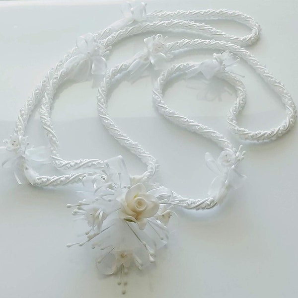 Party Supplies Wedding White Love Rope, with White Flowers & Silver Rhinestones. Wedding Lasso . /Lazo de boda.