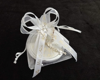 Recuerdos de Quinceanera. Quince Anos (Personalizado con Nombre y Fecha). 12 Organzas Con Espejos
