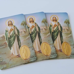 Tarjetas Laminadas Con Oracion & Sello Dorado De San Judas Tadeo Set De 12