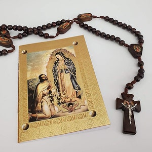 Novena a la virgen de Guadalupe librito con Rosario de madera set