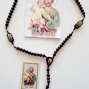 San Jose Set: Novena San Jose, Oracion de Bosillo y Rosario de Madera