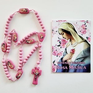 Libro de Rezo "Novena y Rosario Rosa Mistica" en Rosario Rosa de la Rosa Mistica de Madera Hecho a Mano