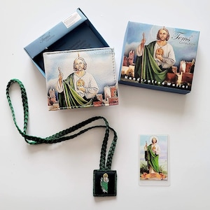 Cartera de San Judas Tadeo, Oracion de Bosillo y Escapulario Tejido