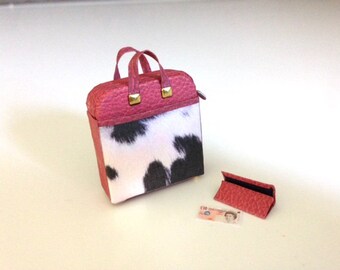 Dollhouse miniature cowhide shopper tote bag